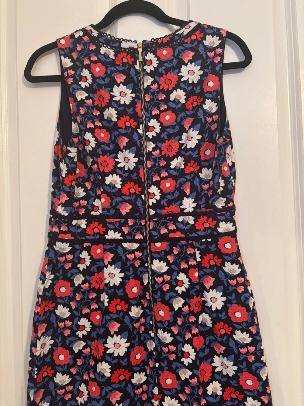 Kate Spade - Navy Floral Sleeveless Dress with Red, White & Blue Blooms.  Size 6